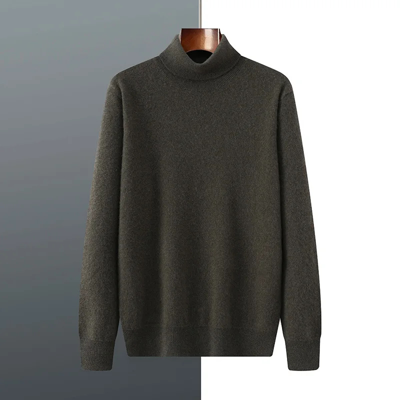 High Quality Autumn Winter Soft Warm Pullover Shirt High Neck Men 100% Cashmere Sweater Simple Classic Man Knit Top Clothes