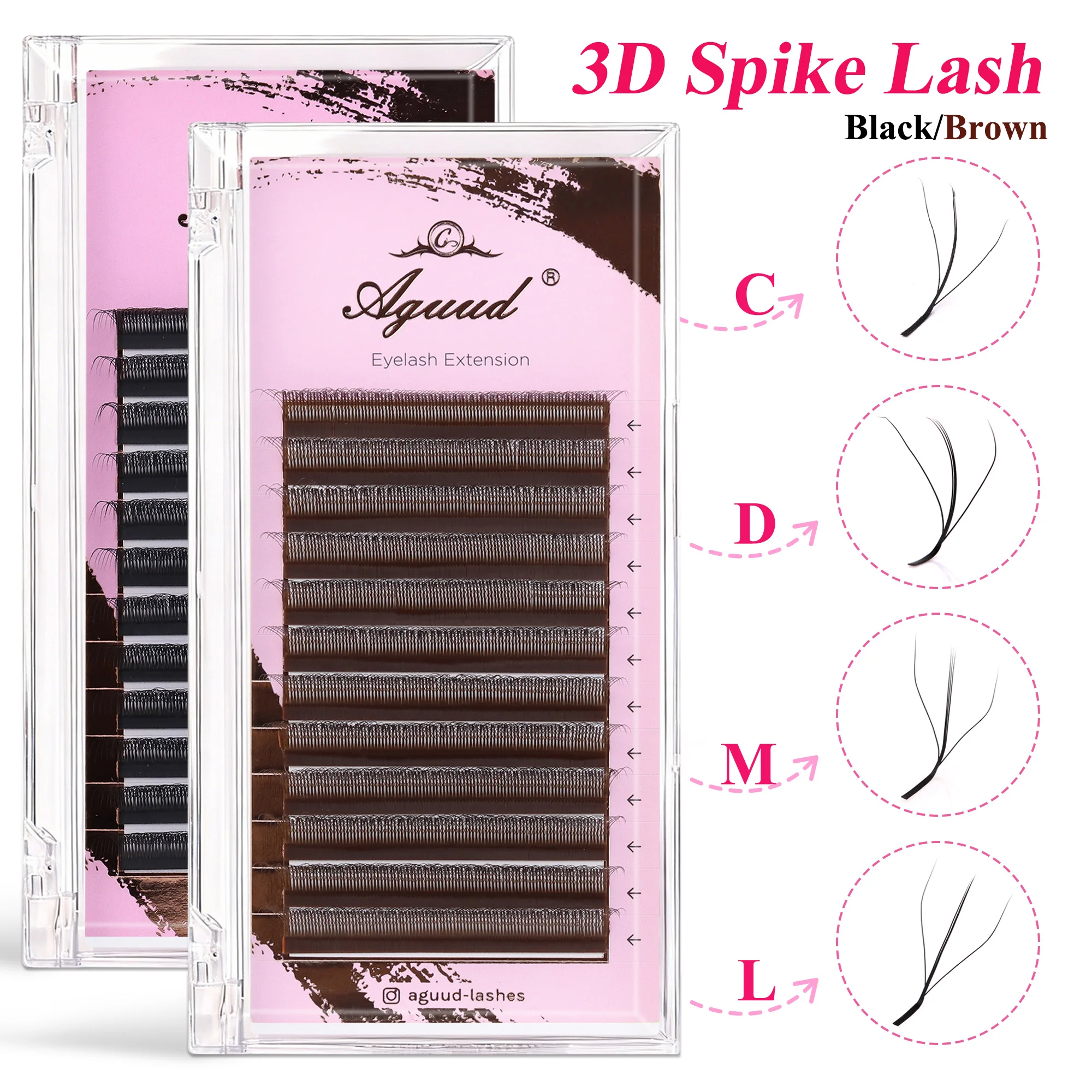 

AGUUD L M Curl W Shaped Lashes Premade Bloom Fans 2D 3D 4D 5D Clover Eyelash Extension 3D Spike Hand Woven Brown 3D Fairy Lashes