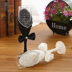 Western Wedding Champagne Glasses Black & White Red Wine Glasses Set Wedding Goblets Wedding Supplies