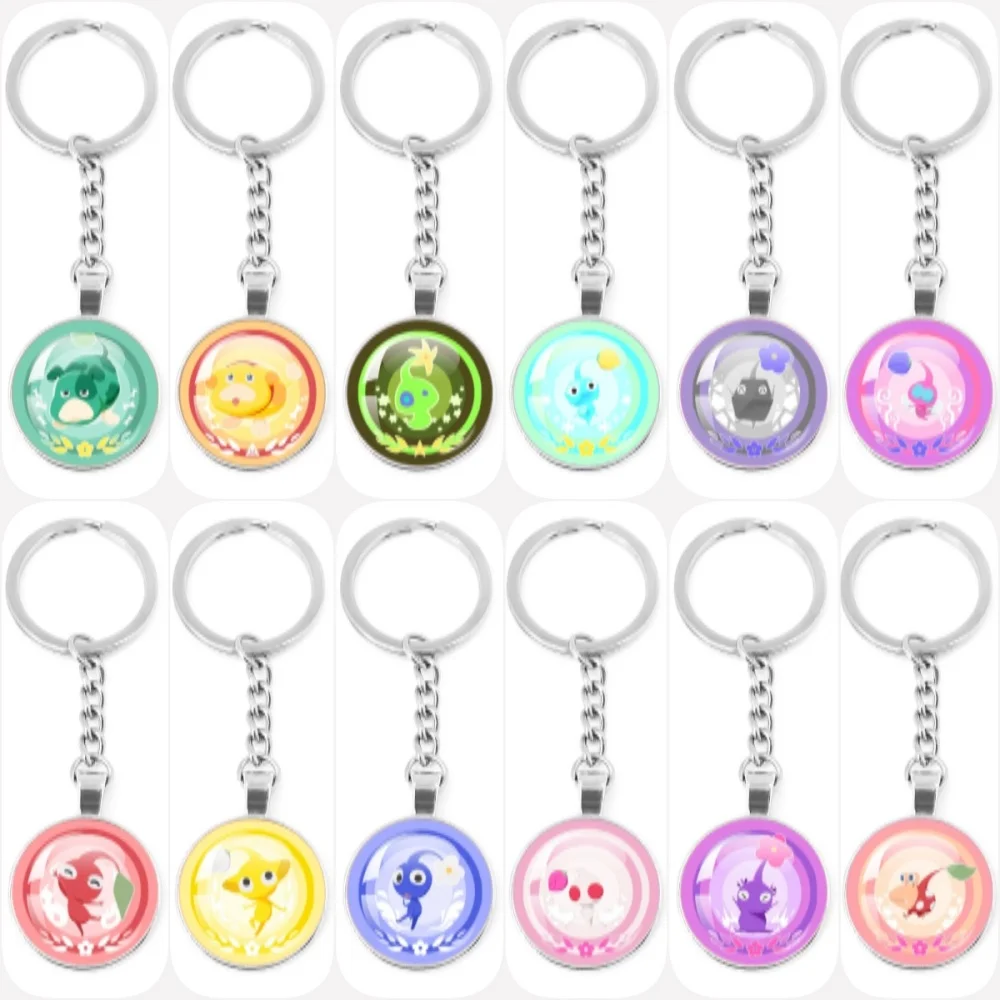 Spiel Pikmin Cartoon Glas Anhänger Schlüsselbund Kreative Rucksack Dekoration Zubehör Auto Dekoration Handgemachten Schmuck Geschenk ﻿