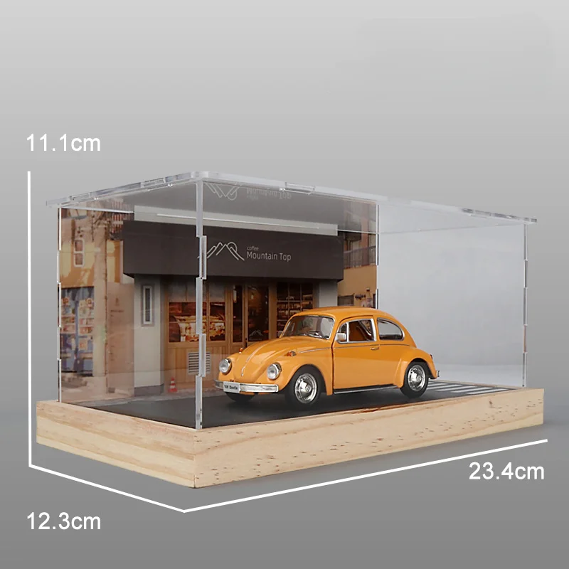 Acrylic and Wood Parking Lot Model for 1/32 1/36 Scale Toy Car Street View Garage Scene Acrylic Dust Box Display Box Ornament