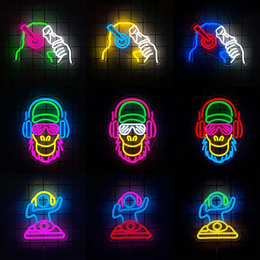 Music Neon Sign,Headphones Gorilla LED Neon Lights Sign for Wall Decor,Game Room,Man Cave,Bedroom,Music Studio,Home Party Bar