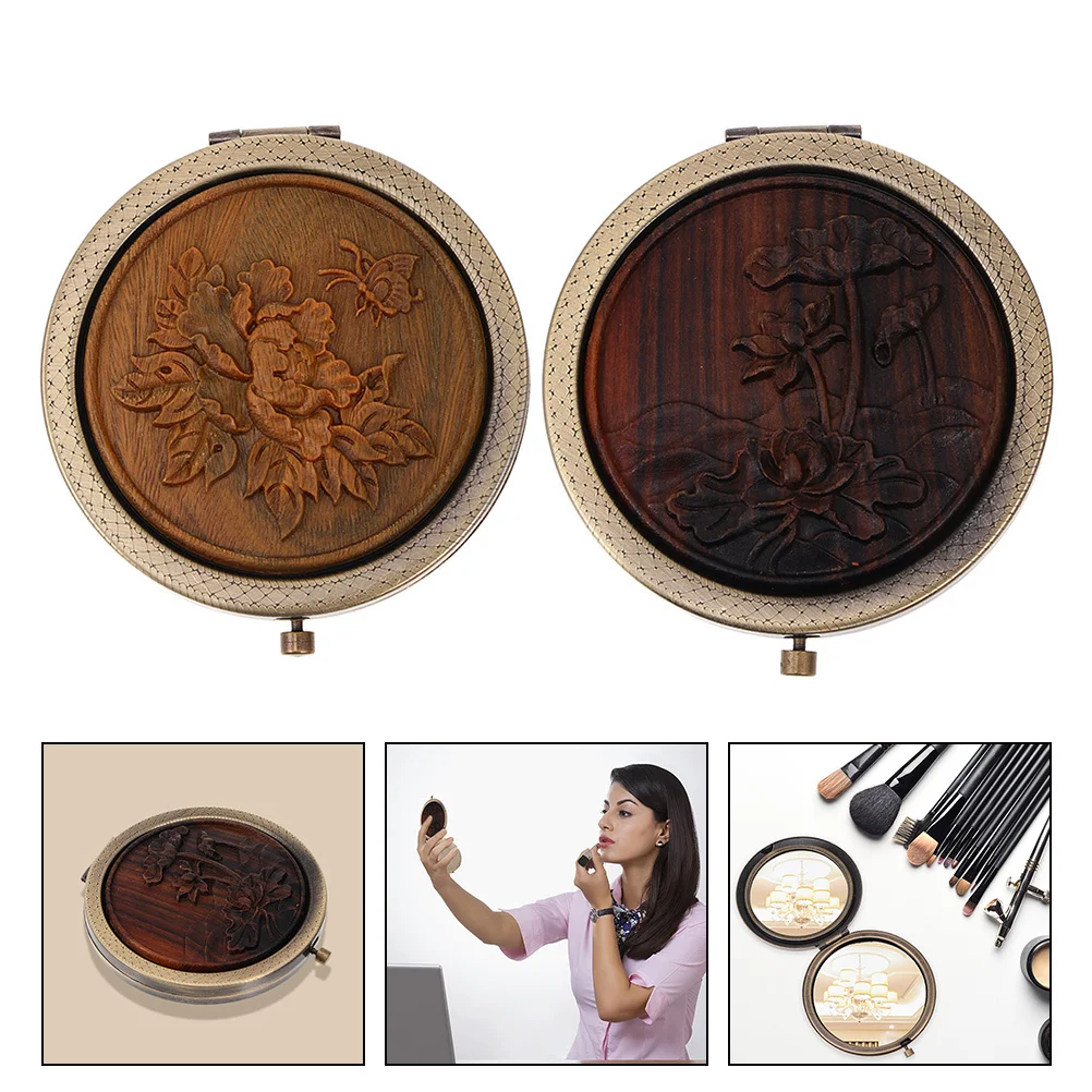 2 stuks vintage make-upspiegel dubbelzijdig hout metaal opvouwbare minispiegel draagbare reizen buiten make-up tool voor delicaat