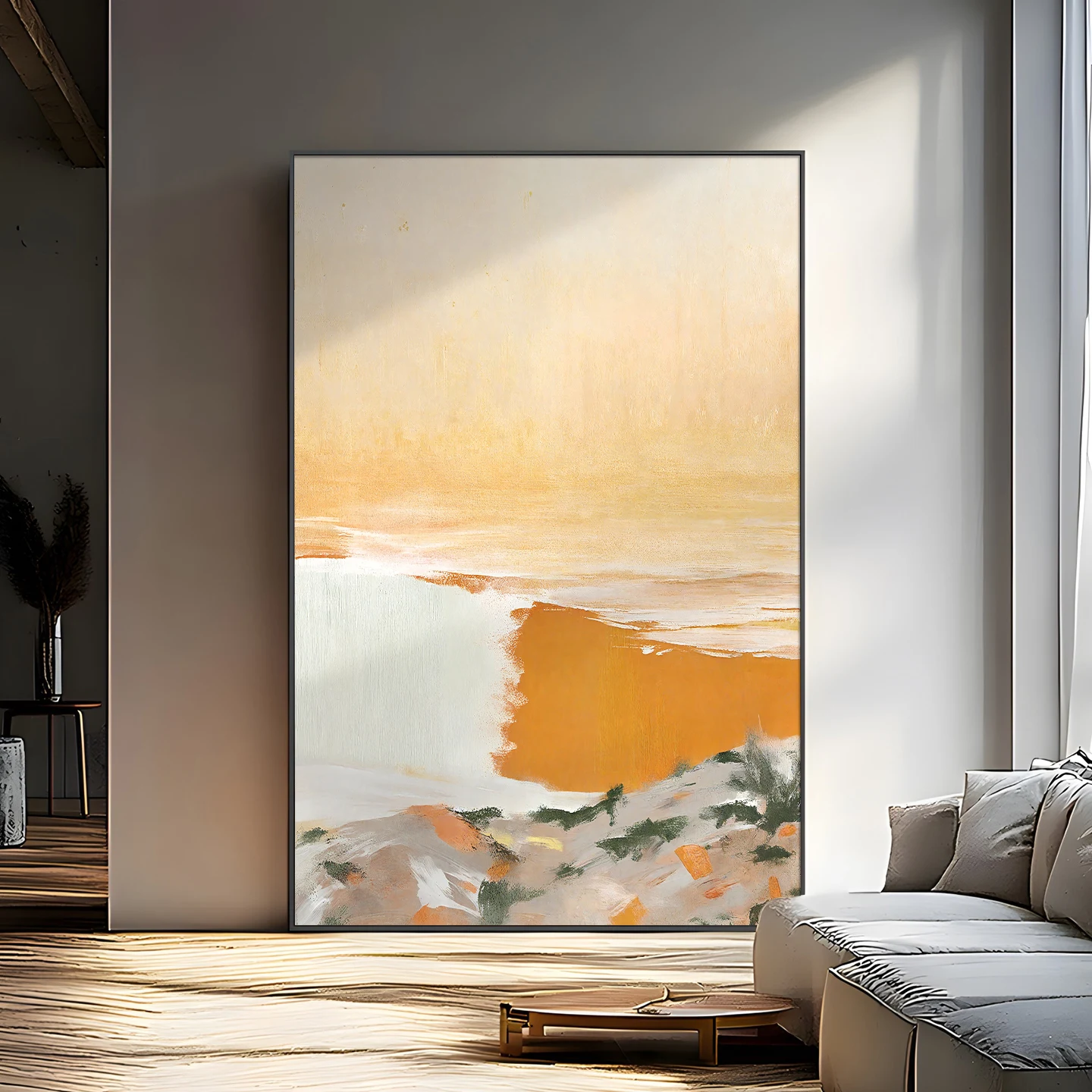 لوحة زيتية تجريدية حديثة مرسومة يدويًا باللون البرتقالي، لوحات معلقة في المدخل