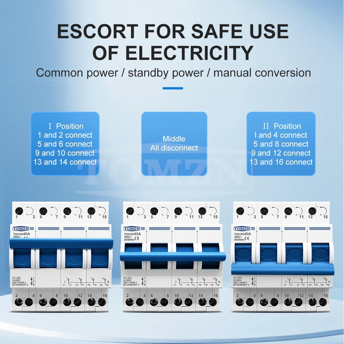 TOMZN MTS Changeover Switch 4P 400V AC 40A 63A Din Rail Modular High-end Models Interlock Disconnecting Circuit Breaker 50/60Hz