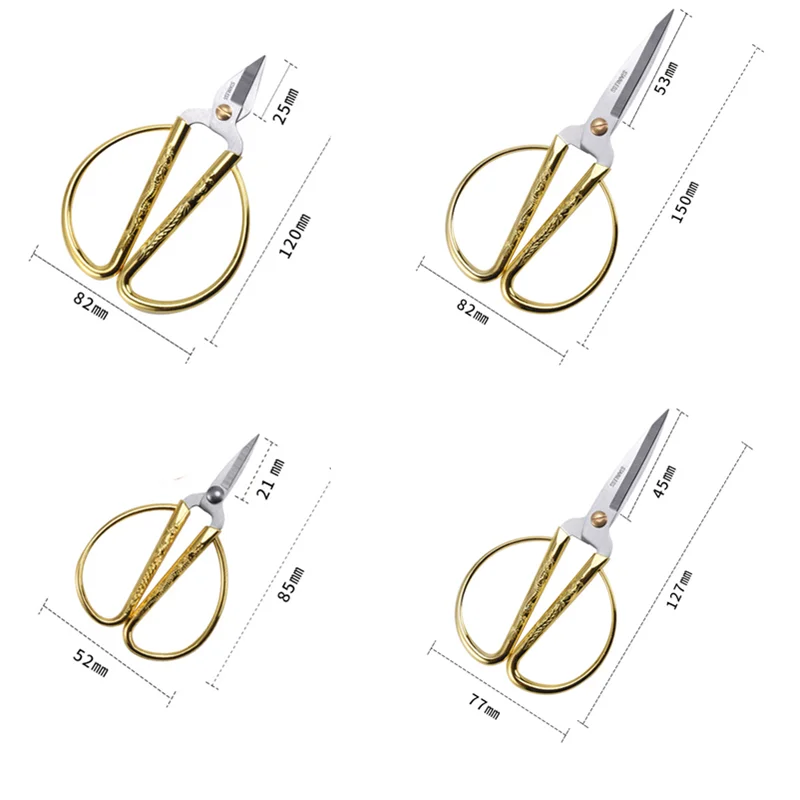 4 Size Sharp Sewing Scissors DIY Sewing Tools Stainless Steel Retro Golden Small Scissors Sewing Accessories Needlework Scissors