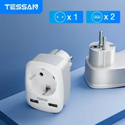 TESSAN EU Plug presa a muro Extender con 1 presa ca e 2 porte USB 5V 2.4A adattatore 3-in-1 presa caricabatterie per viaggi a casa