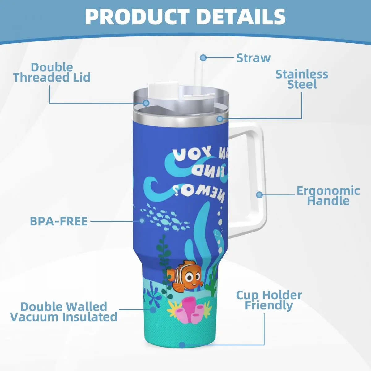 الفولاذ المقاوم للصدأ بهلوان النتائج نيمو أكواب كوب مع القش السفر زجاجة ماء باردة وساخنة مانعة للتسرب كوب حراري كبير #5