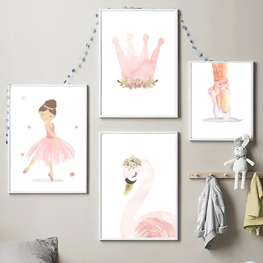 Sun Rainbow Ballerina Girl Swan Nursery Nordic Posters And Prints Cartoon Wall Art Canvas Painting Pictures Baby Kids Room Decor