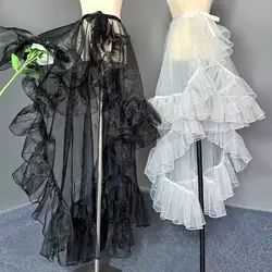 Asymmetrical Sweet Lolita Ruffles Mesh See Through Skirt for Women, Cute Curtain Sheer Cover Up, Beach Thin Long Skirt