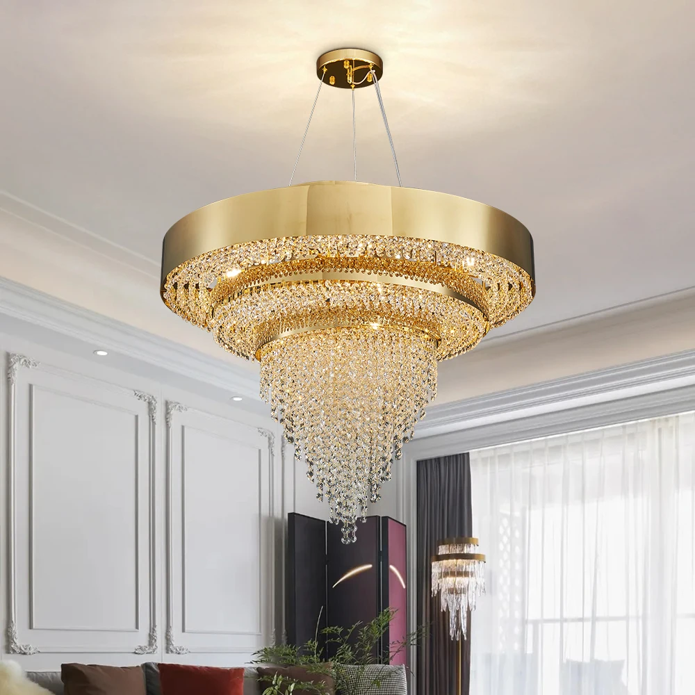 

Modern Led Chandelier Living Room Home Decor Crystal Lights Round Dining Room Hanging Lamp Luxury Creative Gold Indoor Lighting