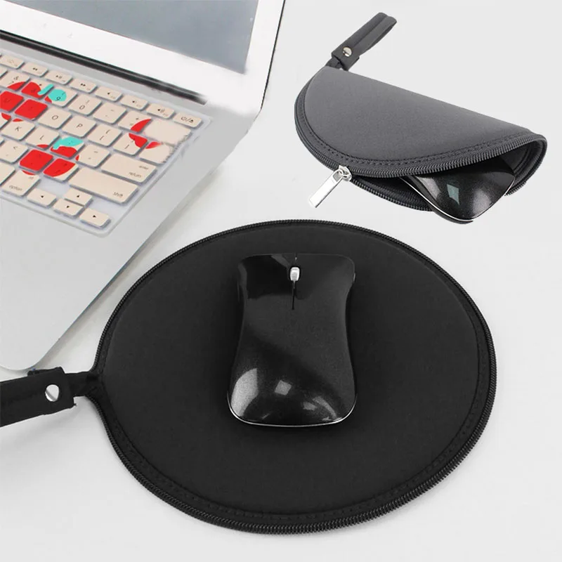 Computer Mouse Pad With Zip Foldable Office Multi-functional And Headphone Storage Bag Accessories
