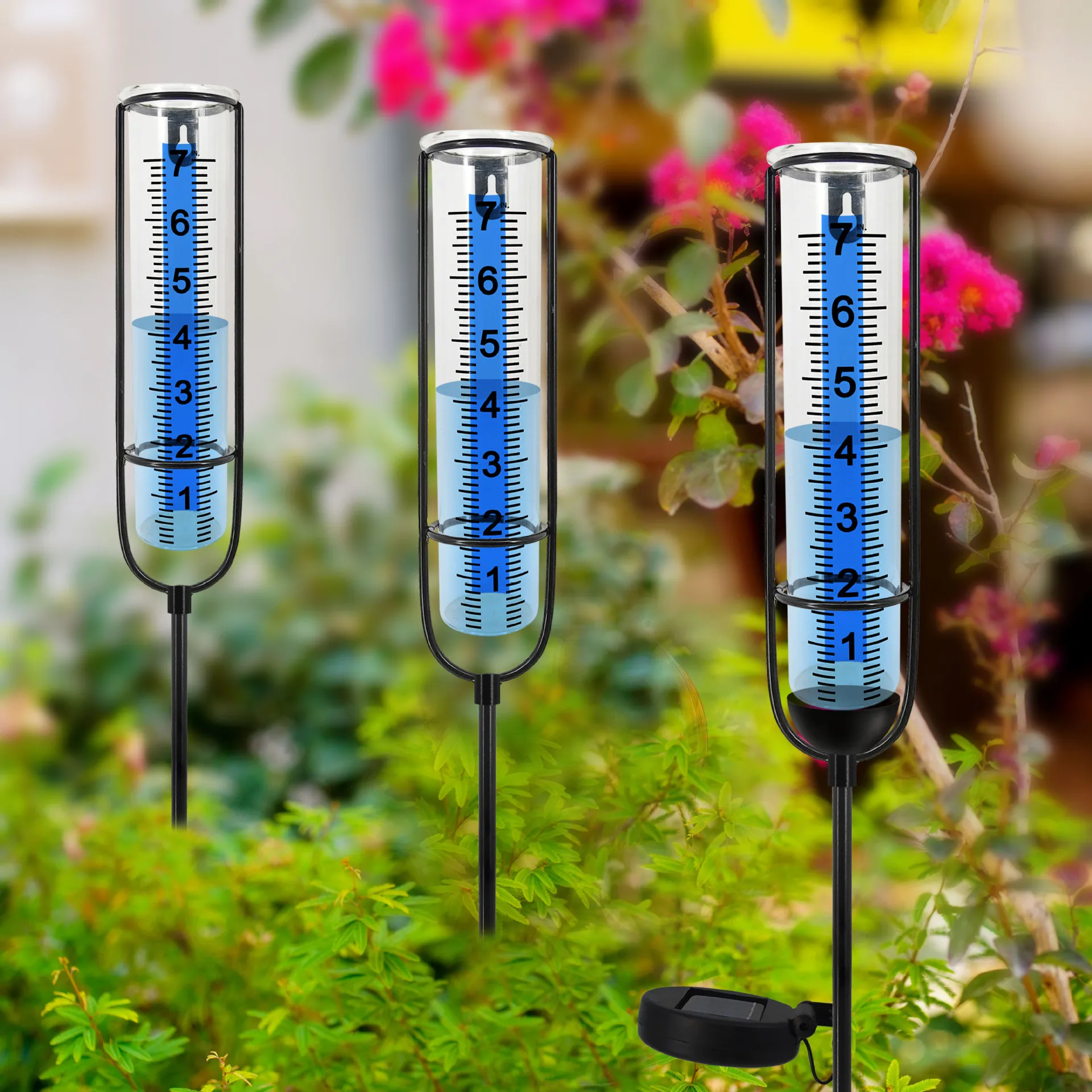 Outdoor Solar Light Rain Gauge, Anti Rupture Rain Gauge, Transparent Large Digital Rain Gauge, Solar Light