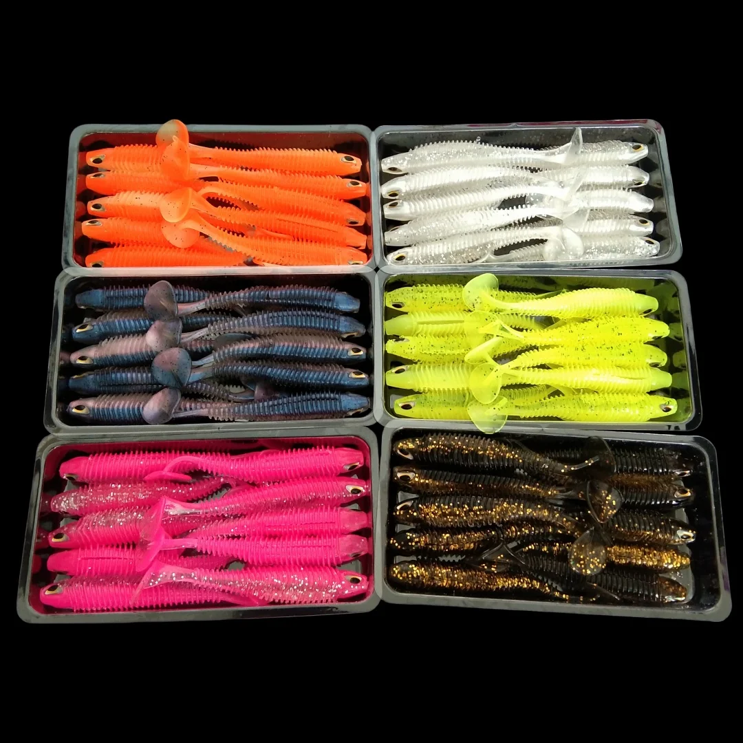

Swolfy 60pcs Fishing Lure set Soft Lures 75mm 4.6g T Tail Worm Crank Carp Pesca Swimbait Gear Big Bait