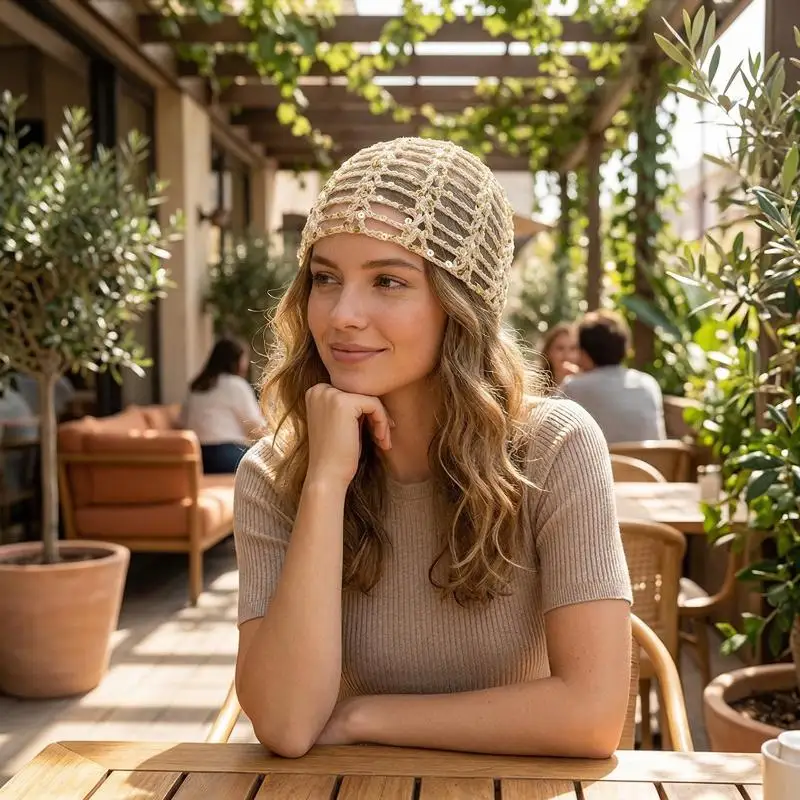 Y2k Shiny Cold Cool Street Sequined Knit Hat Spring Summer Girl Glitter Fashion Knitted Bag Head Beanie Hat