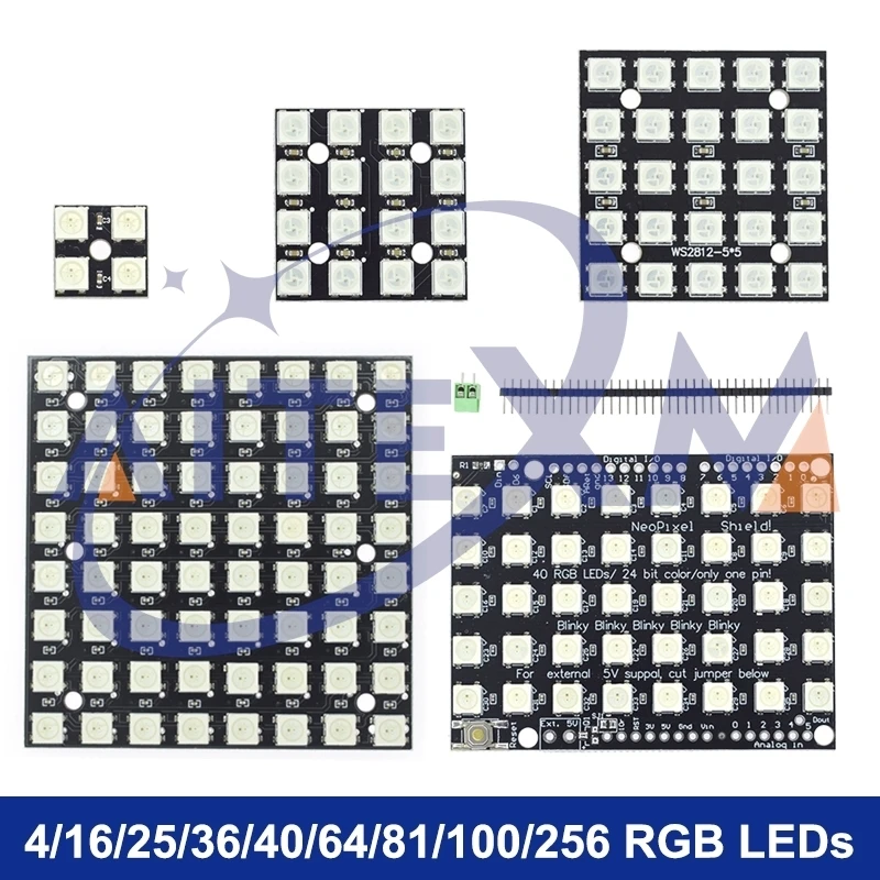 WS2812 وحدة 5050 RGB 4x4 8x8 16x16 4/16/25/36/40/64/81/100/256 LED مصفوفة مدمجة كاملة الألوان القيادة اللون مصباح YANXD