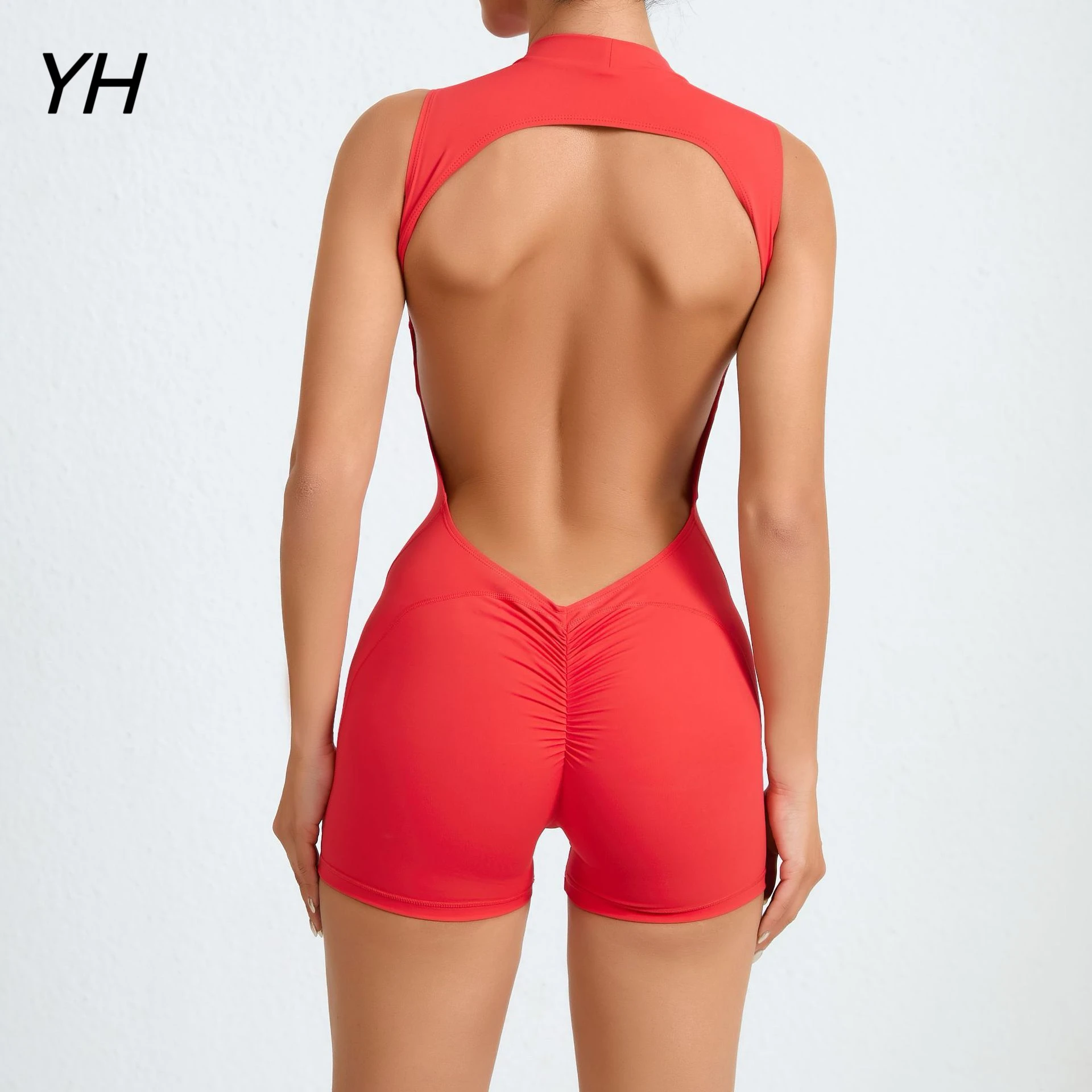 

2024 Pad Sleeveless Vest Exercise Crop Yoga Set One Piece Jumpsuit Women Sport Gym Workout Fitness Scrunch Shorts Active Rompers