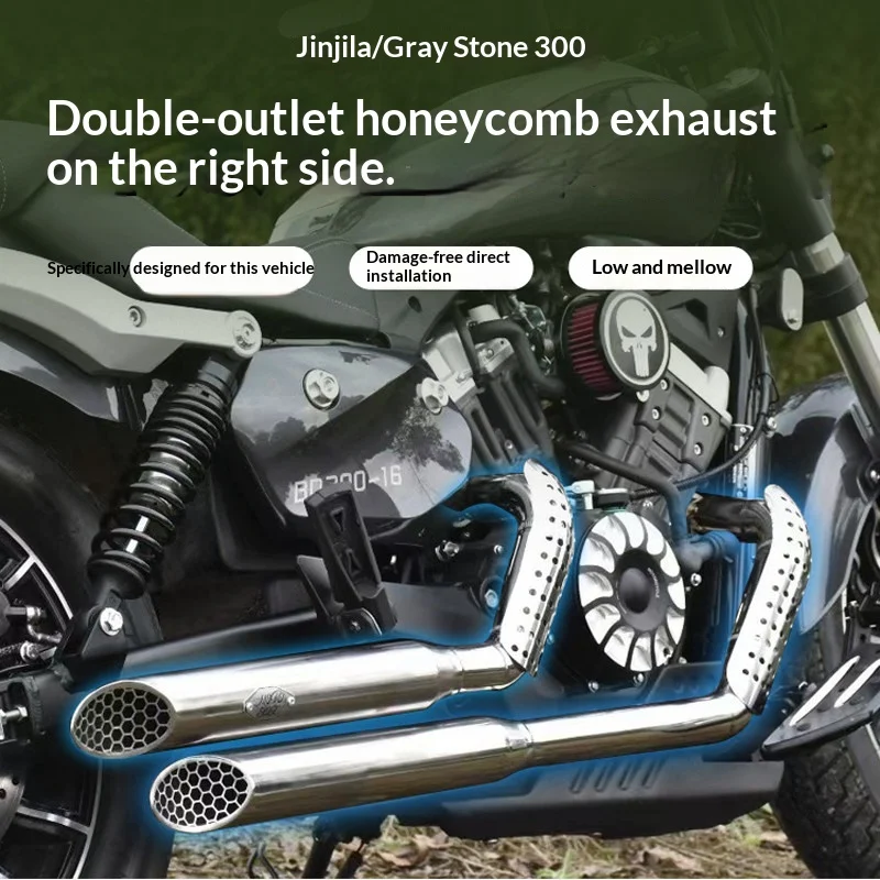 【Premium】For Chinchilla Greystone 300 modified exhaust right-side dual honeycomb holes with full low, solid, and lossless direct