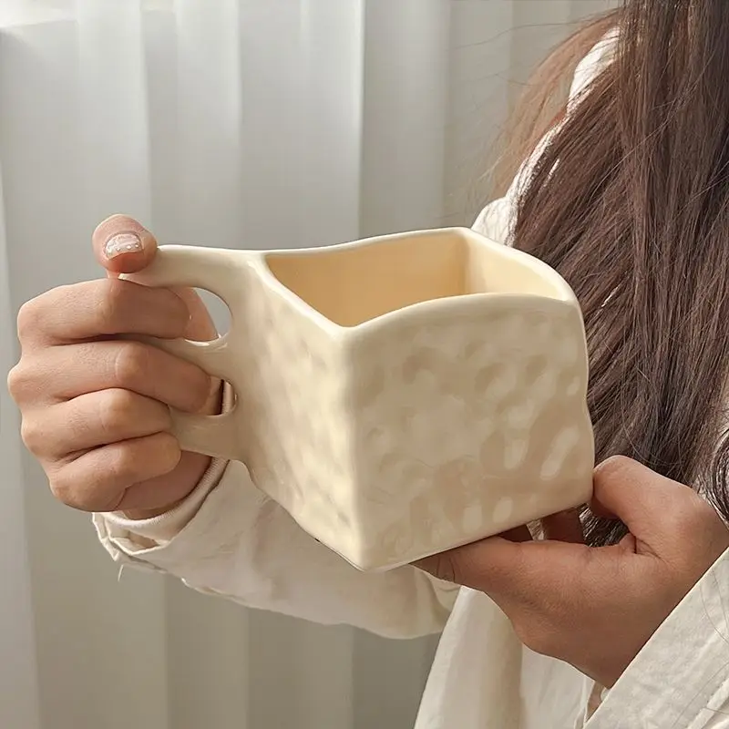 Tasse carrée en céramique faite à la main, tasse cadeau pour Couple, compagnon de bureau et de maison, tasse à café et à lait