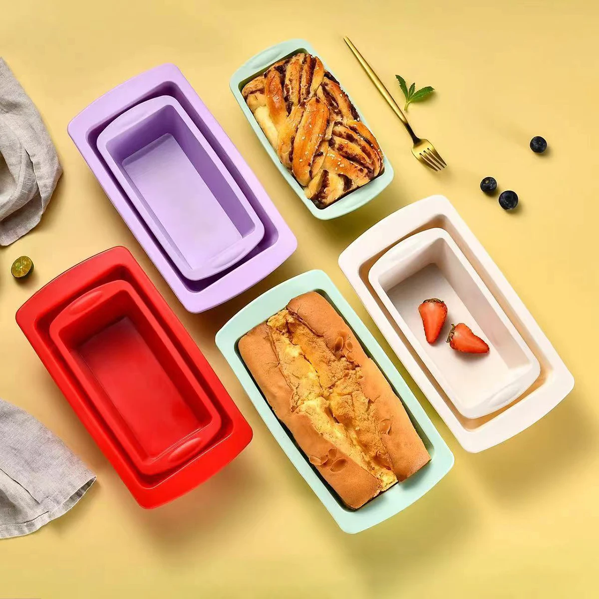 4pc-シリコーンケーキベーキングモールド簡単にリリースできる長方形のトースト型家庭用オーブンシリコーンベーキングトレイキッチンベーキングツール