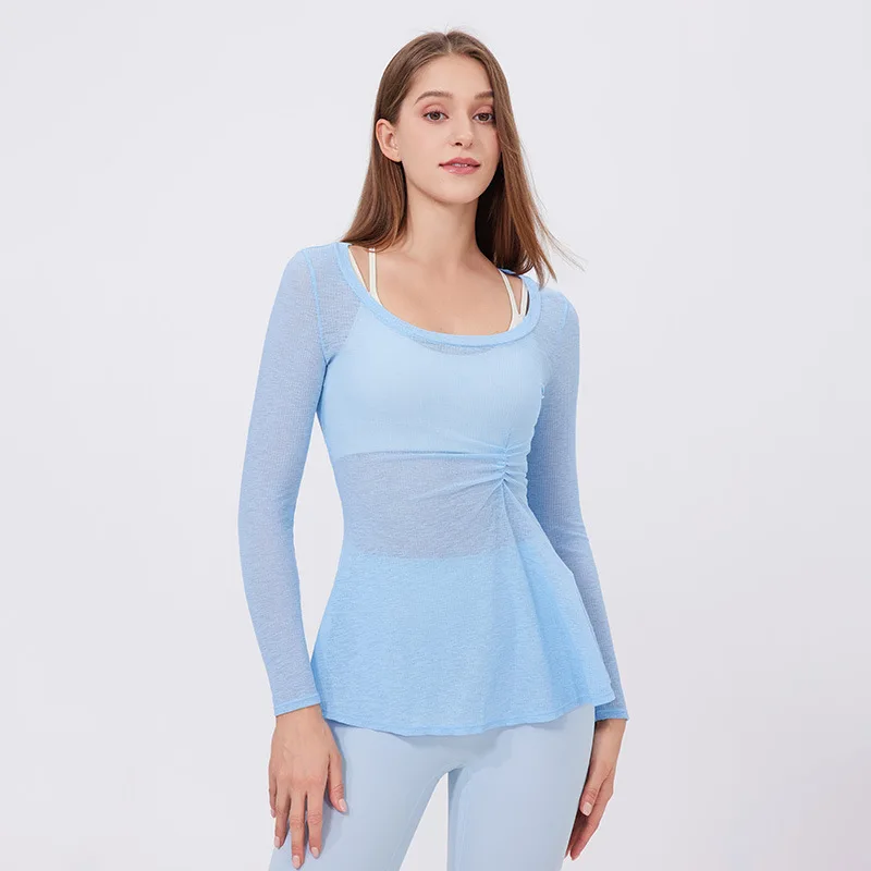 

Женская тонкая облегающая спортивная футболка с длинным рукавом для йоги и фитнеса, с круглым вырезом, эластичная, осенняя, для спортзала, модная модель