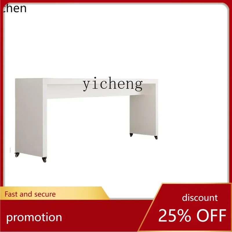 

ZMLrock slab desk with wheels light luxury bedroom bedside writing and reading long table solid wood lazy cross