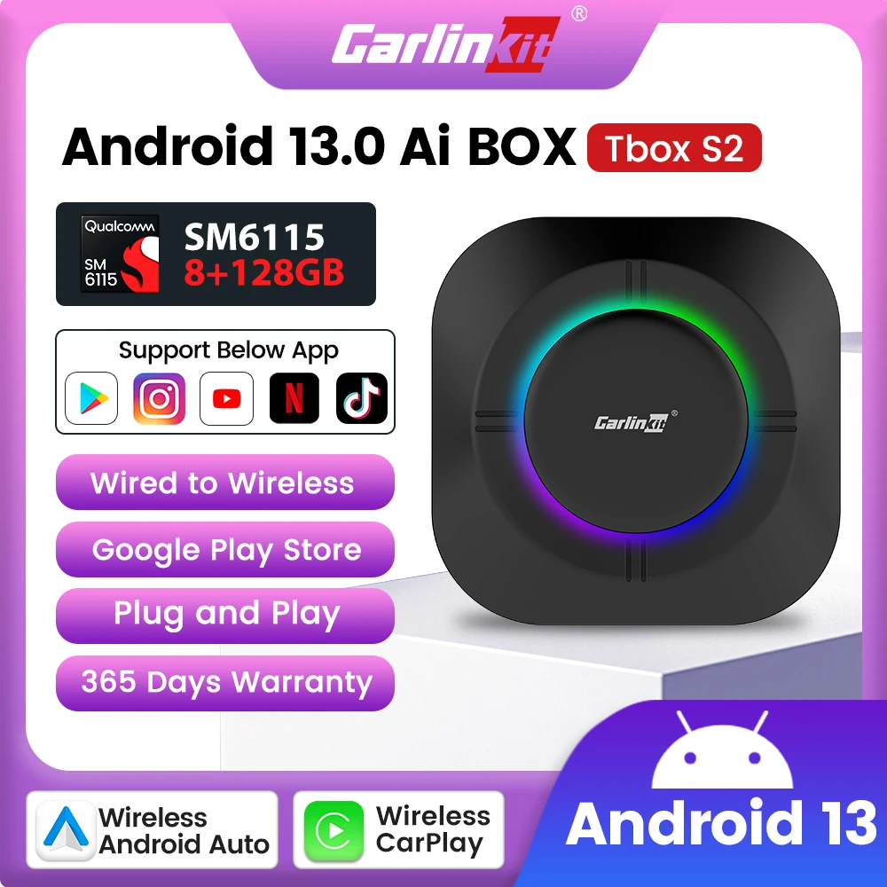 Carlinkit CarPlay Mini Ai TV Box Andoroid 13 Wireless CarPlay Android Auto For Audi Bmw Mazda Toyota 4G LTE 128G