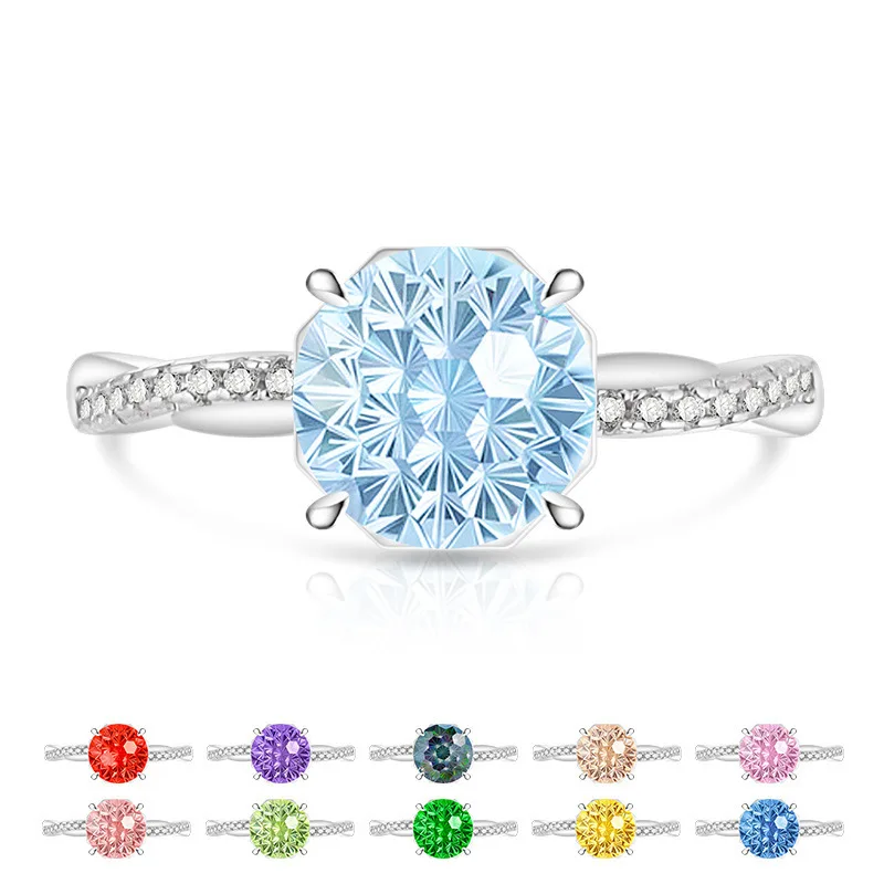 925 Sterling Silver Romantic Millennium Cut Dahlia Cut High Carbon Diamond Twist Ring