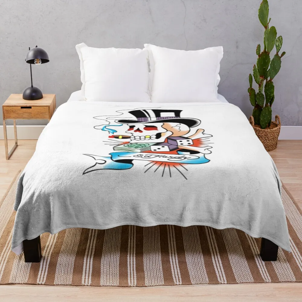 

Skull Tattoo Art Throw Blanket Camping Retros Soft Plaid Polar Blankets