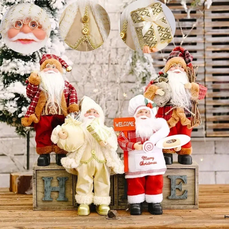 2024 Xmas Decor Standing Santa Figure Christmas Ornaments Window Decorations Christmas Home Party Gifts Holiday Plush Ornaments