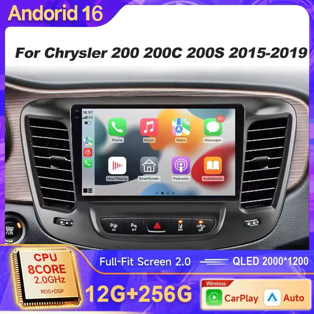 Für Chrysler 200 200C 2015 - 2019 Radio-Videoplayer Auto Android 16 Autoradio Multimedia-Bildschirm Stereo Carplay Navigation