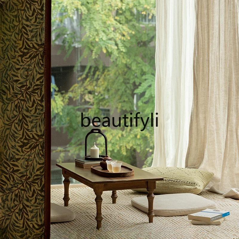 오래된 나무 작은 차탁자 와비사비 스타일 올 솔리드 우드 베이 윈도우 테이블 다다미 발코니 홈 레트로 홈스테이 차탁자