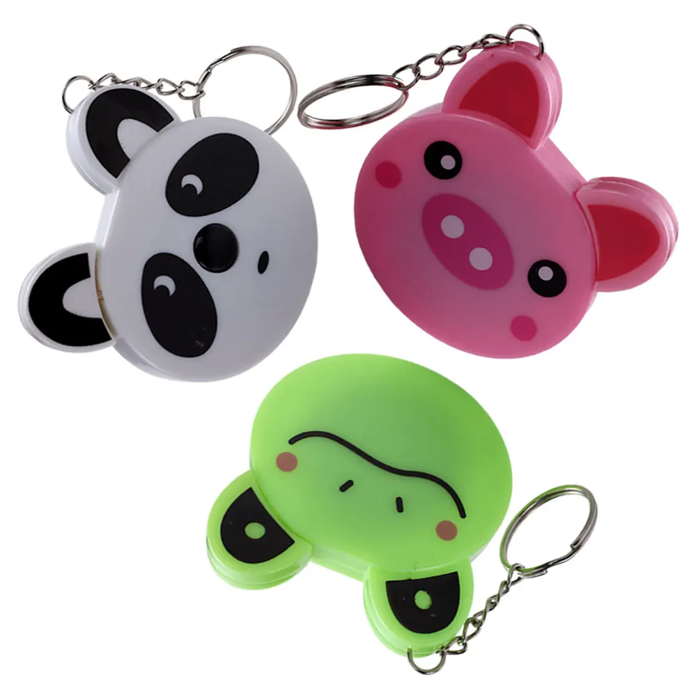 

3Pcs Animal Keychain Tape Measure Cartoon Retractable Flexible Body Measuring Tool Panda Frog Pig Small Accessories