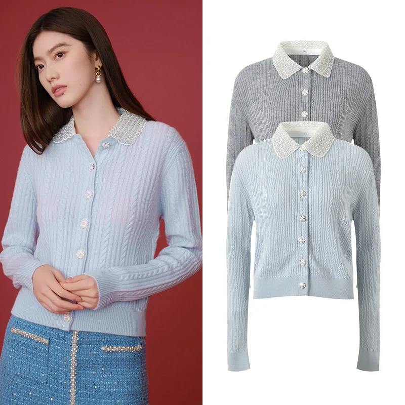 

Весна 2025: Новинка! Модный женский вязаный свитер с жемчужным декором и цветочными пуговицами, уникальный, омолаживающий образ