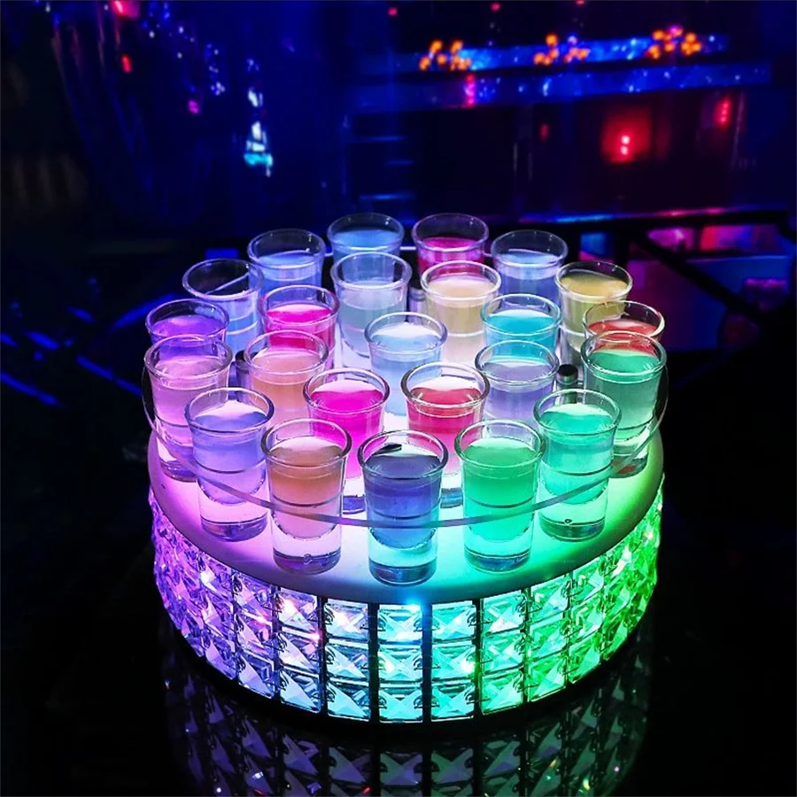 Rechargeable LED Cocktail Glass Display Stand LED Shot Glass Tray Champagne Wine Rack Holder For Bar Nightclub Decor