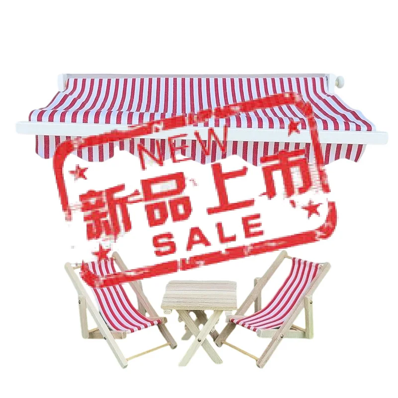 "1PC wood Dollhouse Home Outdoor Balcony Sunshade Scene Decoration Kid Pretend Play Toys 1/12Dollhouse Simulation Awning Model