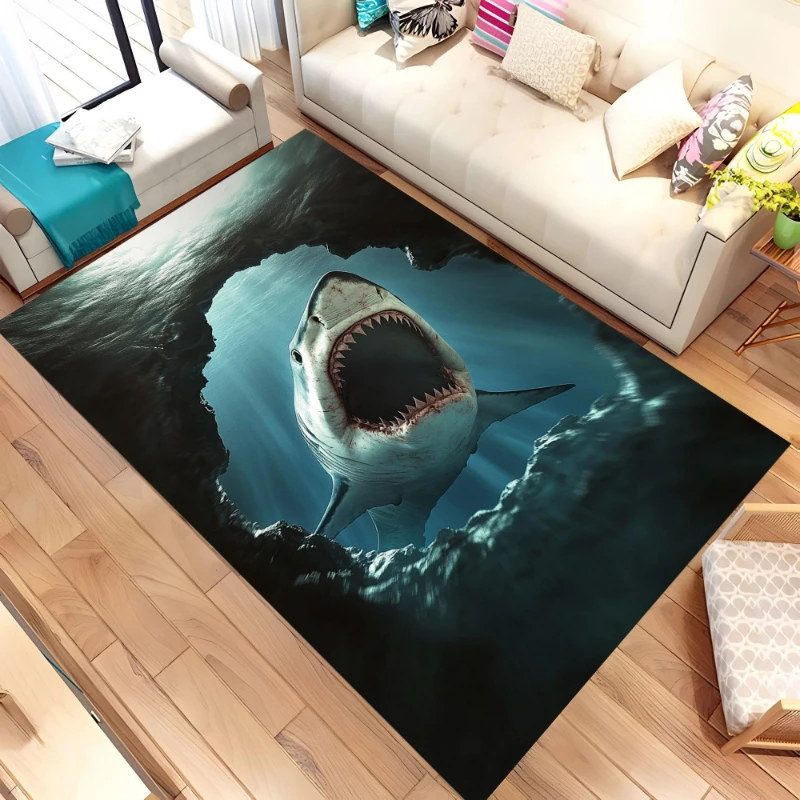 Giant Deep Sea Shark graphics Rug,living room sofa,bedroom bedside,study Entry Door Mat,Washable Rug,Souvenir