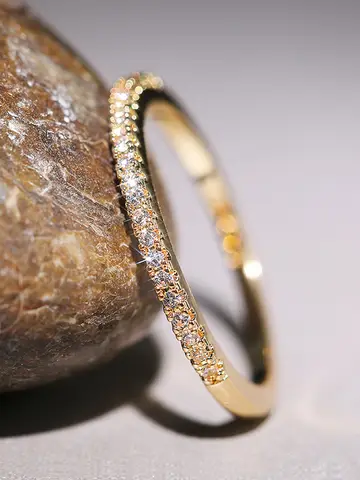 Huitan New Minimalist Thin Rings for Women Wedding Brilliant Cubic Zircon High Quality Versatile Female Finger Ring Jewelry