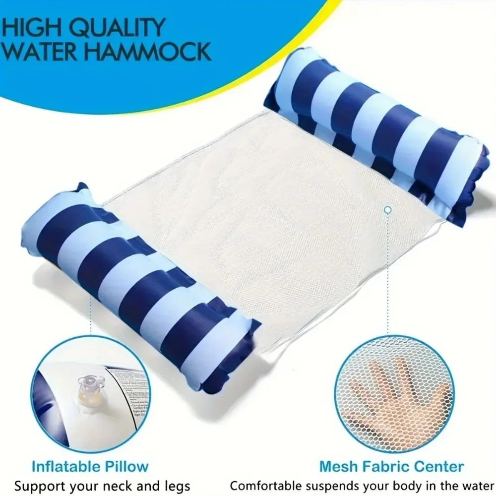 Foldable Striped Inflatable Lounge Chair, Suitable For Swimming Pool Parties And Beach Leisure Floating Beds With Net Backrest image 3