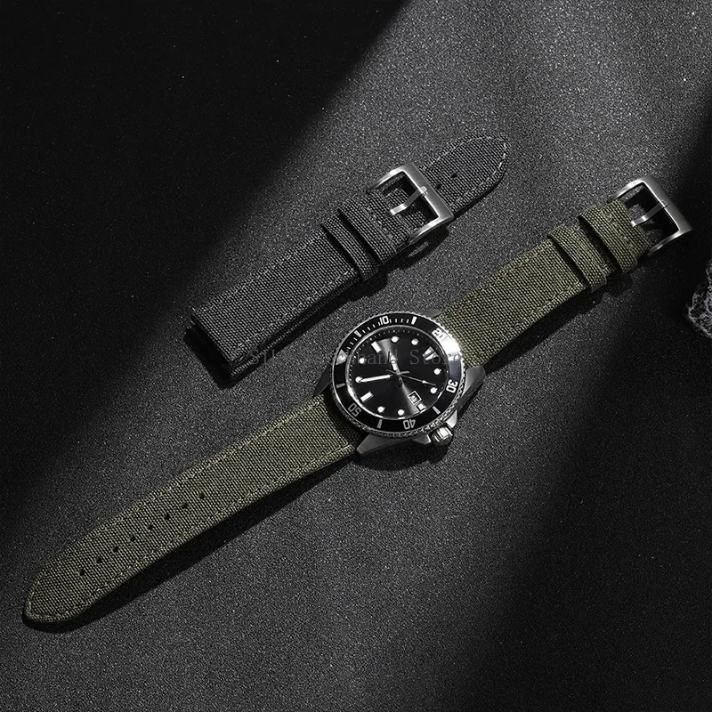 Quick Release Watch Strap Men Women Nylon Leather Band Universal Military Fabric Leather Wristband Army Sport Bracelet 20mm 22mm image 4