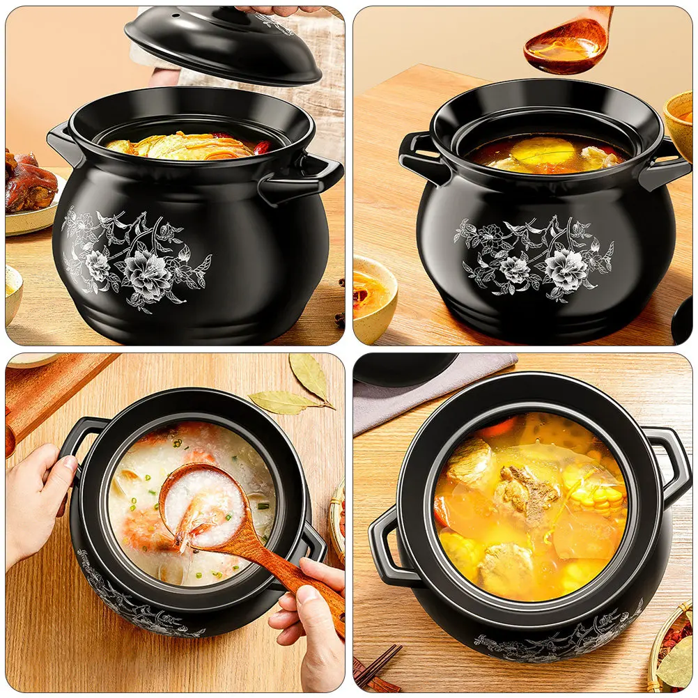 1Pcs 2L Multipurpose Ceramic Stew Pot Wear Resistant Nonstick Smooth Cooking Pot Heat Resistant Scald Proof Cover Kitchen