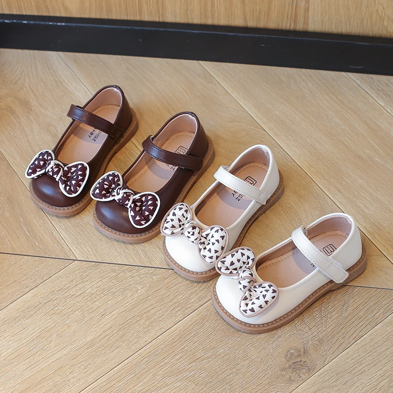 

Children's Shoe for Girl Autumn Bowknot Kids Causal Versatile Leather Shoes Fashion Non-slip Toddler Princess Walking Flat Shoes