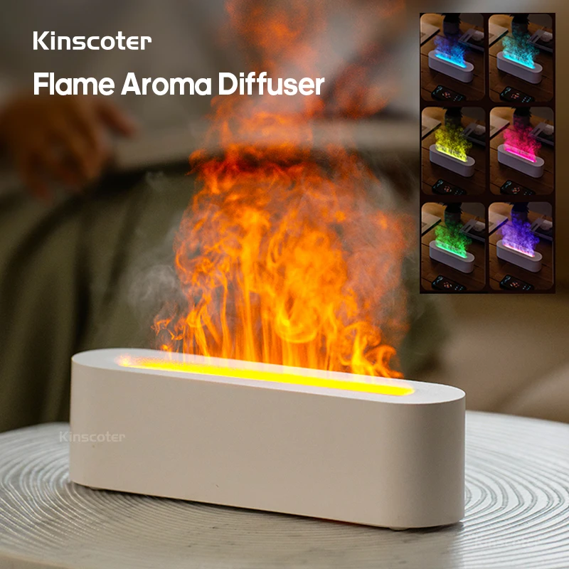 KINSCOTER olejek eteryczny dyfuzor zapachowy płomień nawilżacz powietrza ultradźwiękowy dyfuzor chłodnej mgły z RGB realistyczne ogień lampka nocna