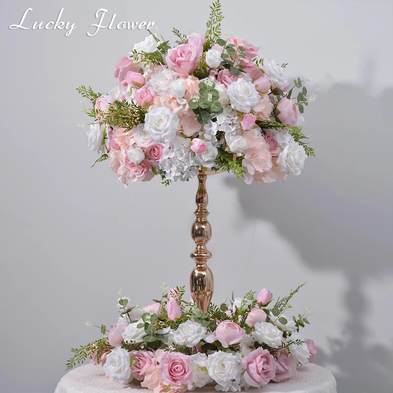 Pink White Artificial Flower WreathTable Candlestick Decor Wedding Decoration Table Centerpiece Flower Ball Party Event Props