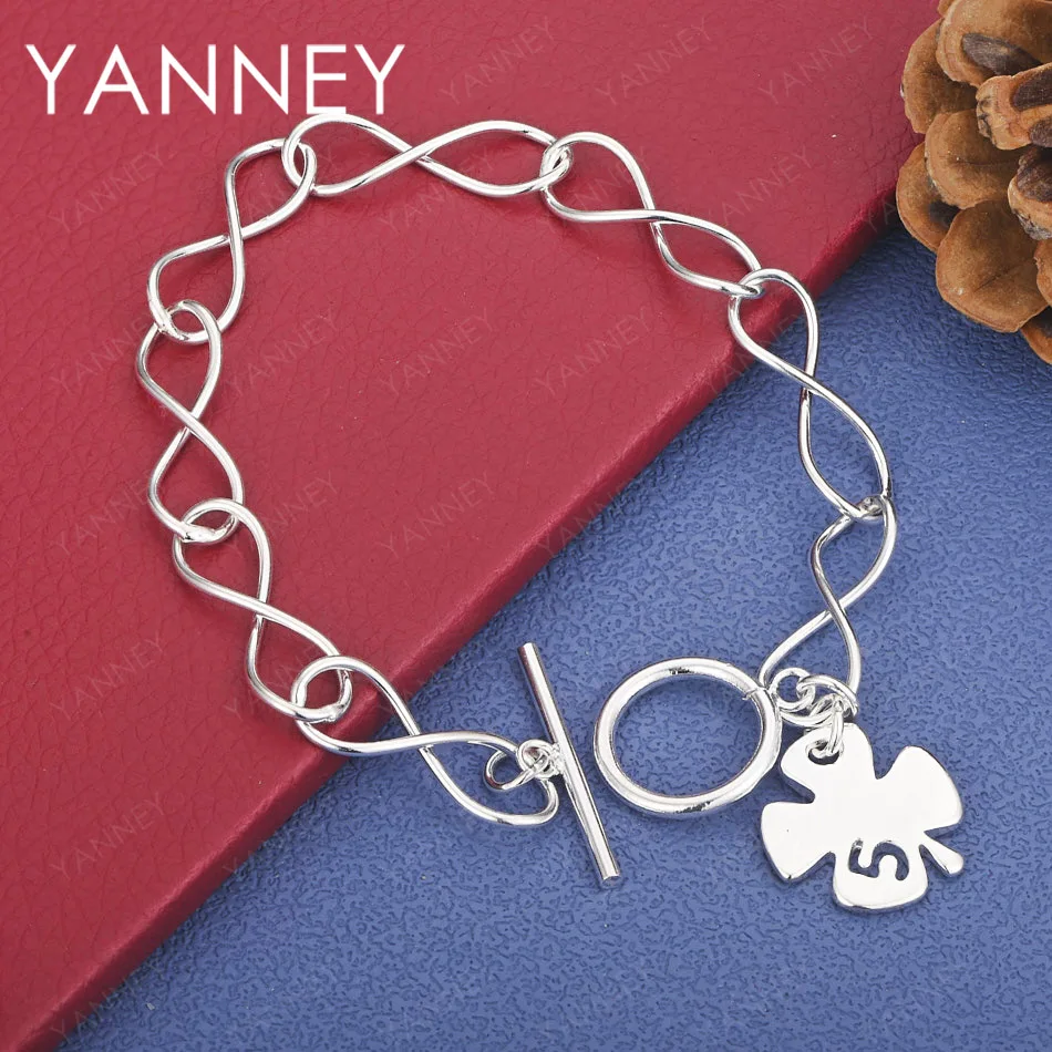 

Женский изысканный браслет из стерлингового серебра 925 пробы 8 дюймов с четырьмя листами клевера, подарок на свадьбу