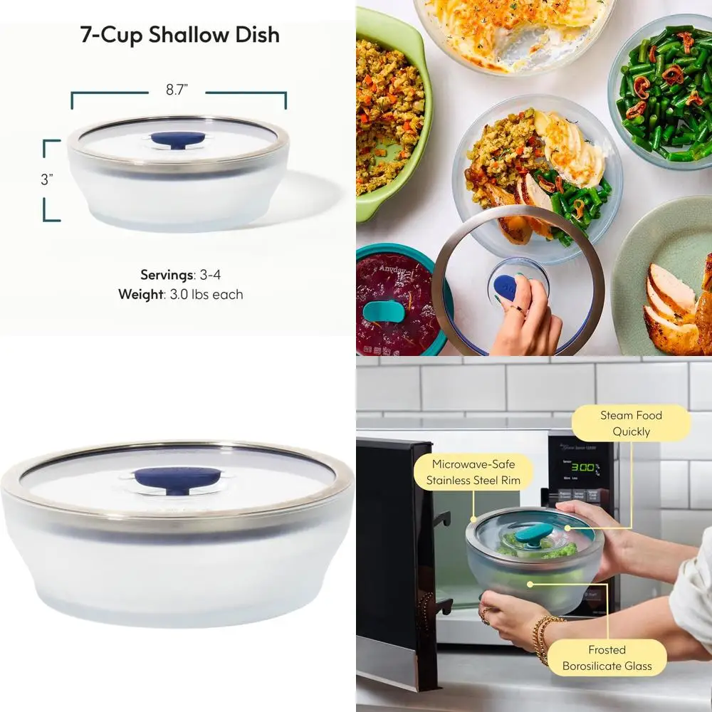 

Microwave-Safe Glass Container with Stackable Airtight Lid for Steaming and Reheating Food