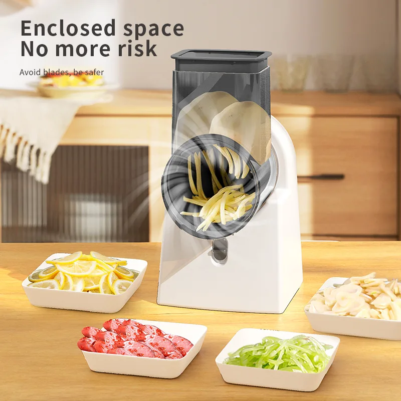 

High Quality Intelligent Electric Vegetable Cutter Plug-in Electrical Vegetable Cutting Machine With 6 Blades Power Kitchen Tool