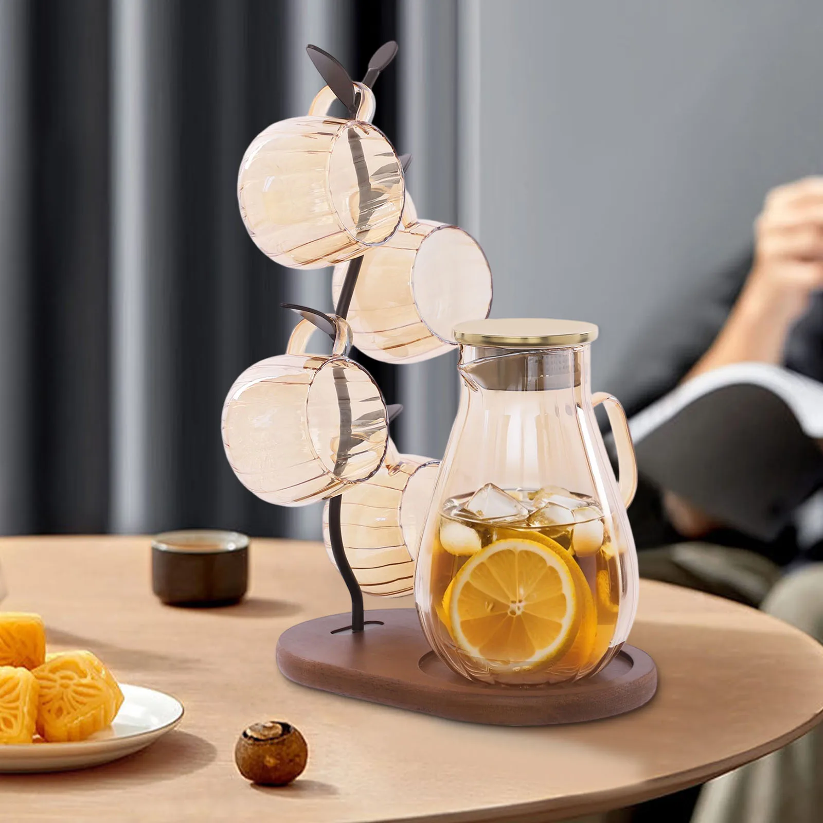 

Набор холодных чайников из боросиликатного стекла 30x17x33,5 см, устойчивый к высоким температурам, с подставкой, 1 горшок, 4 чашки, набор бытовых холодных чайников