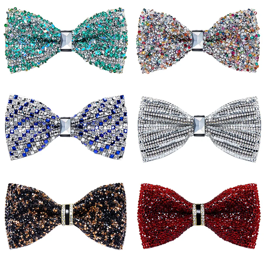 Rhinestone Bow Ties for Men Pre-tied Sequin Bowties Men with Adjustable Length, Jewel Bowknot Wedding Prom Tuxedo Accessories