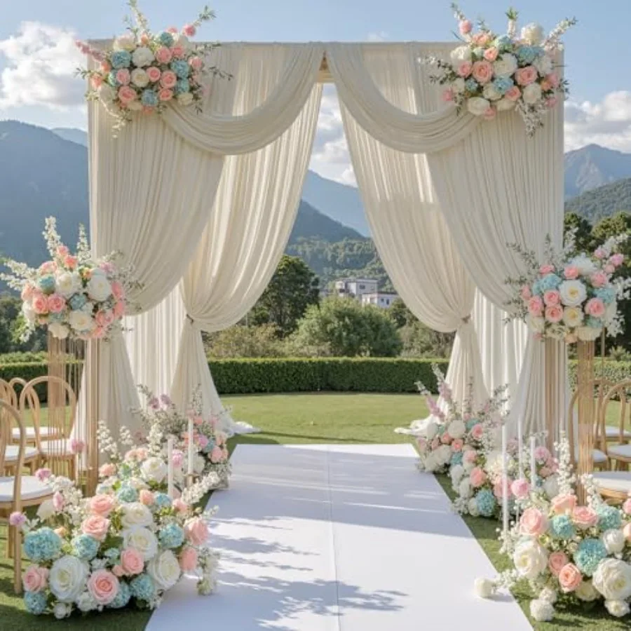 

20 ft x 10 ft Wrinkle Free Beige Polyester Backdrop Curtain for Parties, Graduation, Birthday, Wedding, and Stage 4 Panels